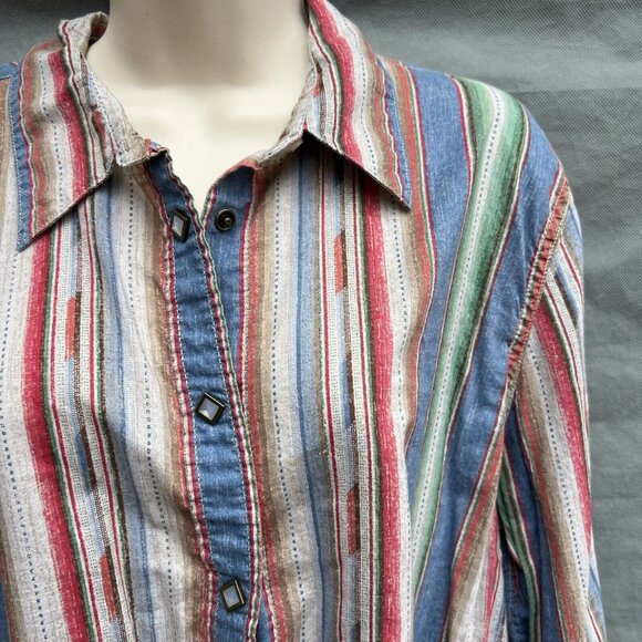 LRL Ralph Lauren Jeans Co. Size XL Cotton Striped Aztec Western Pearl Snap - Picture 3 of 7